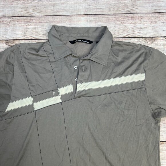 Travis Mathew Gray White Stripe Golf Polo Shirt Performance Men's Large - Picture 13 of 14